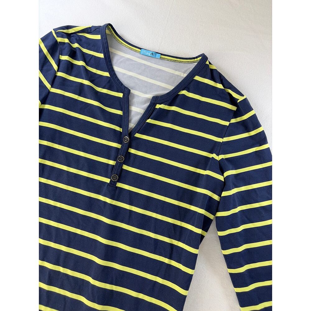 J McLaughlin Dress Large Catalina Cloth Lynn Henley Blue Yellow Stripe Stretch - Picture 5 of 8